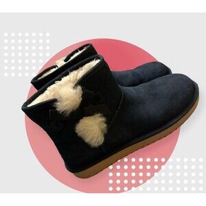 KOOLABURRA By UGG Blue Navy Suede Shearling-Lined Ankle Booties with Bow Size 9
